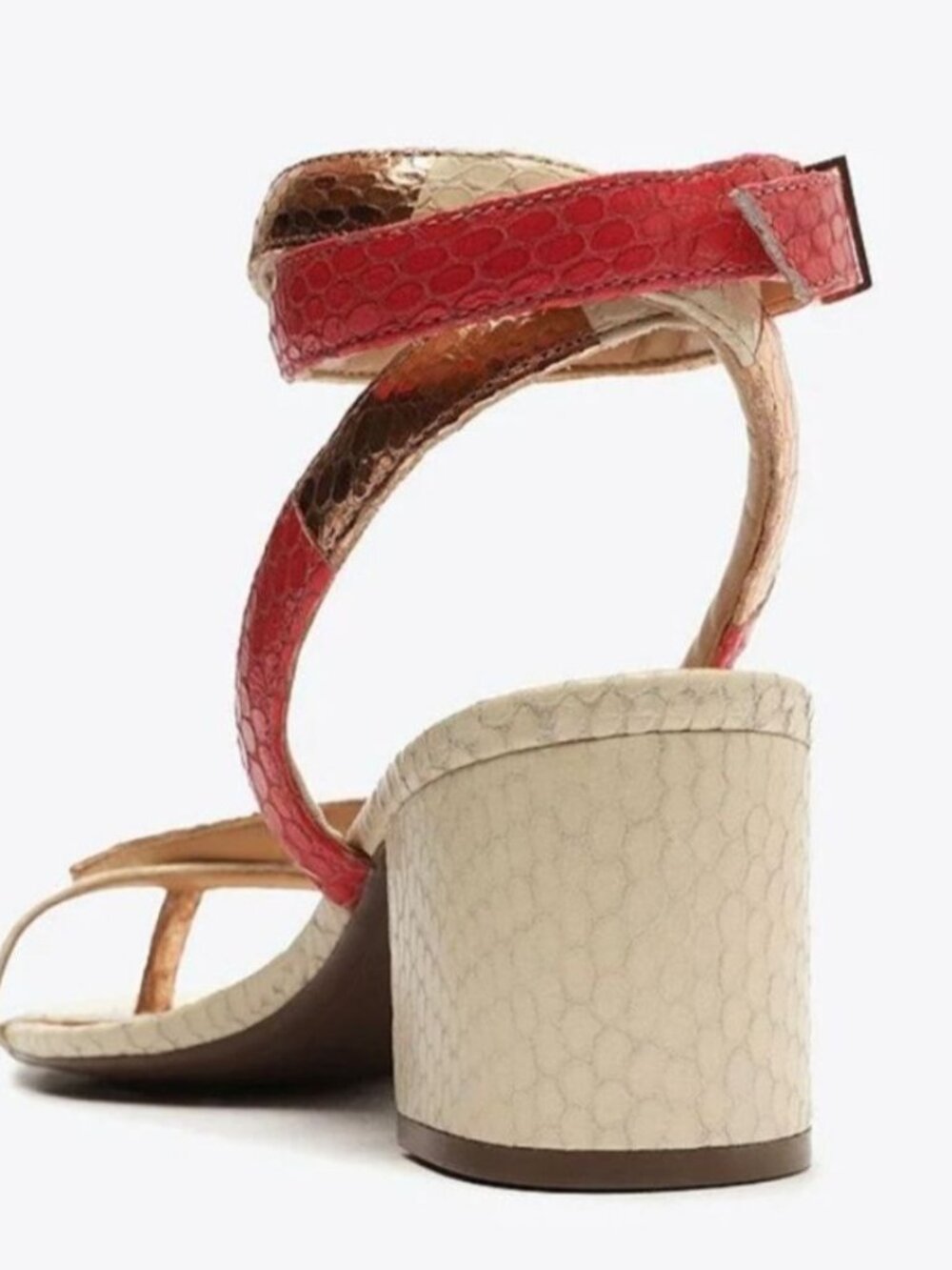 Schutz Cleo Snake Block Heel Sandals Metallic Gold Pink Ivory 10 - Picture 16 of 16